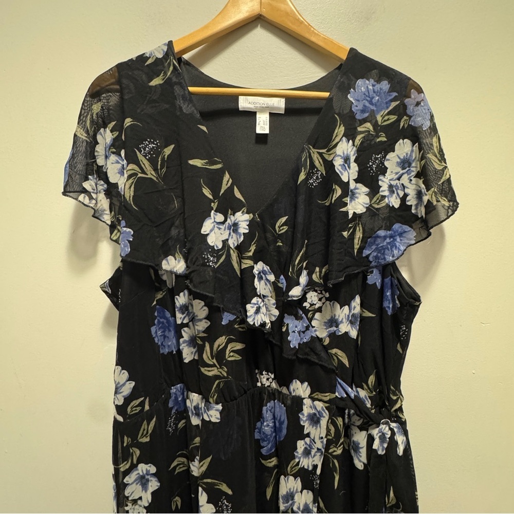 Addition Elle Floral Ruffled Mesh Midi Dress Size 3X - Picture 4 of 16